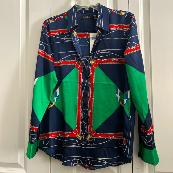 Lauren Ralph Lauren Multi Print Nautical Motif Twill Shirt Size M - Picture 2 of 12